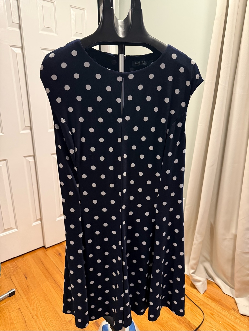 Lauren Ralph Lauren Navy Polka Dot Fit & Flare Dress Size 16 Coastal Classic